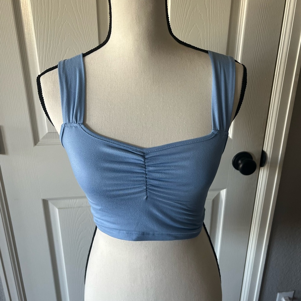 SHEIN Blue Ruched Crop Tank Top